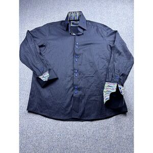 Coogi Classic Long Sleeve Dress Shirt Black Striped Mens L Designer‎ Artist